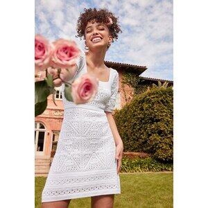 Lulus Adorable Darling White Crochet Puff Sleeve Mini Dress - Size S